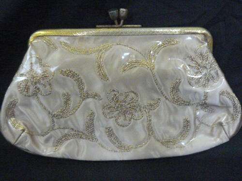 VINTAGE SILK EMROIDERED CLUTCH BAG COVERED WITH PLASTIC