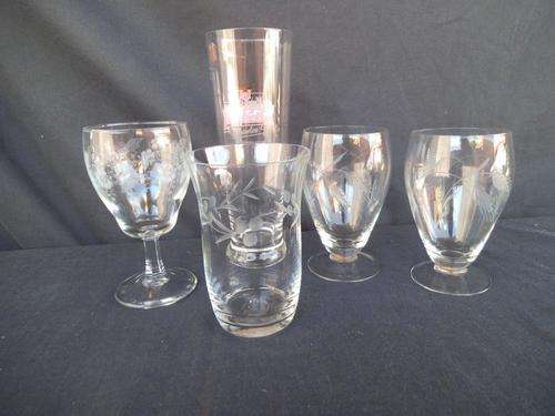 COLLECTION OF VARIOUS HAND CARVED ETCHED GLASSES