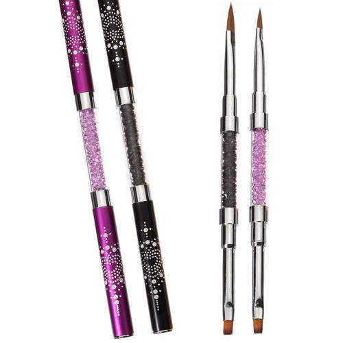 Nail Art UV Gel Rhinestone Handle Double-headed Acrylic Kolinsky Brush Pen- MIX COLORS