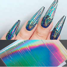 Holographic Strip Tape Nail Art Stickers Laser Silver Stripe Line -SILVER