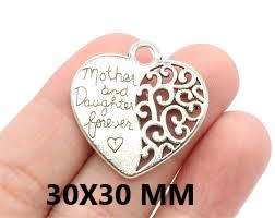 ANTIQUE SILVER  CHARM -PENDANT- MOTHER AND DAUGHTER FOREVER -30X30 MM