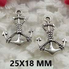 ANTIQUE SILVER   CHARM -PENDANT-ANCHOR-25X18 MM