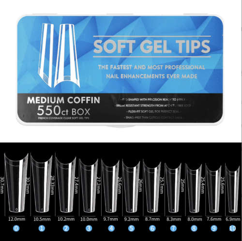 French Coverage Clear Soft Gel Tips Medium Coffin 550PCS (5)