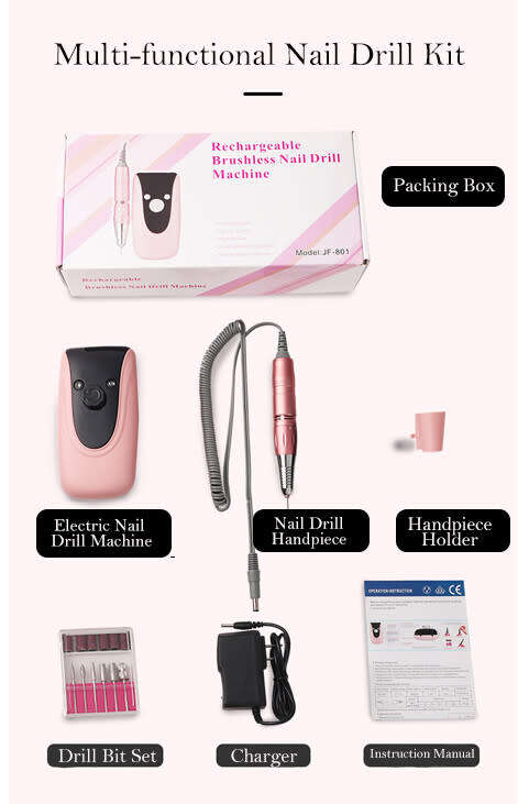 JF801 Portable Rechargeable Cordless Nail Drill Machine 30000rpm Electric Nail File Machine E File f