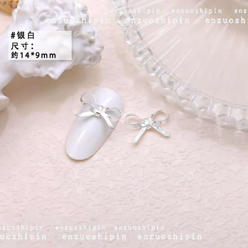 Bow Tie Nail decoration 5pcs -Silver