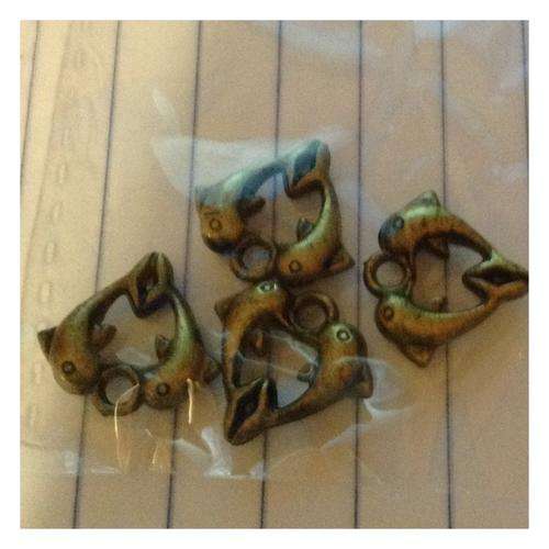 BRONZE-RHODIUM-DOUBLE DOLPHINS 4PC-10X10-CHARMS