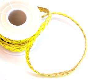 6 MM - PLAITED LEATHER -SOLD PER METER -YELLOW WITH GOLD