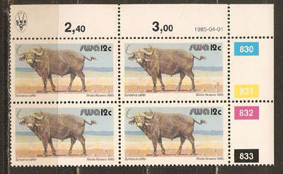 SWA 1985 - Definitive 12c controll strip of 4 - SACC 453 add.  cyl 830-833 MNH as per scan
