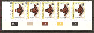 Bophuthatswana - 1977 1c Control Strip  of 5 - 1st Definitive Issue - SACC 5 - superb UMM