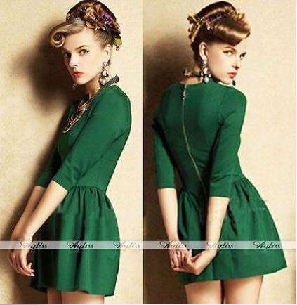 Vintage Womens 3/4 Sleeves Slim Waist Mini Dress