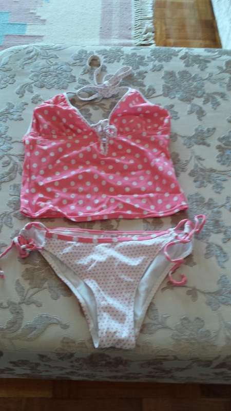 Pink and white polka dot bikini