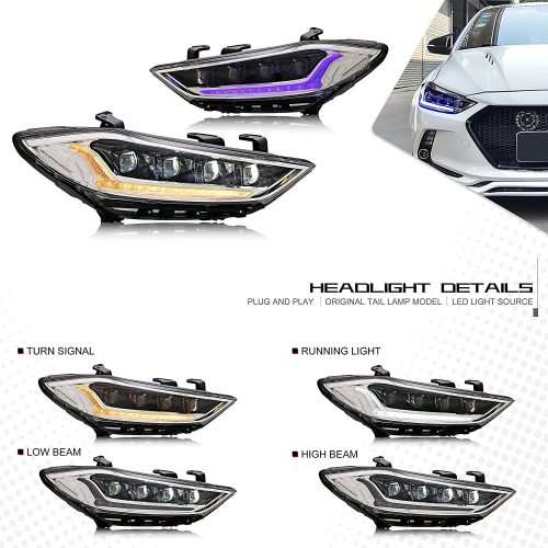 LED Headlights for Hyundai Elantra  2016 2017 2018 2019 2020Start-up Animation Sequential Indicator