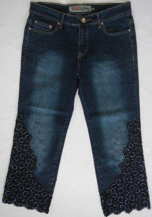 Designer Jean - Blue 3/4 Jean with Black Lace Inserts - Straight Leg