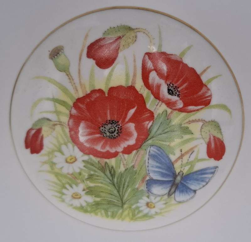 Vintage Staffordshire Porcelain Trinket Box with Red Floral Design