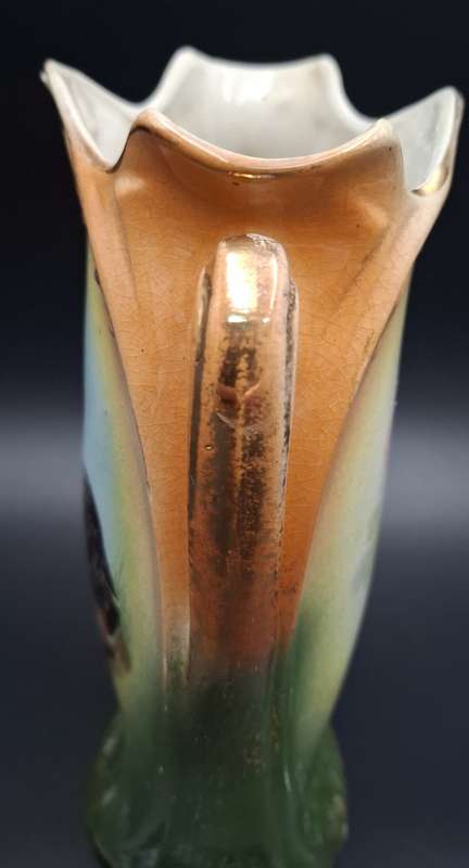 Ornate Victorian Period Vase with Dogs painted on one side Flowers on other