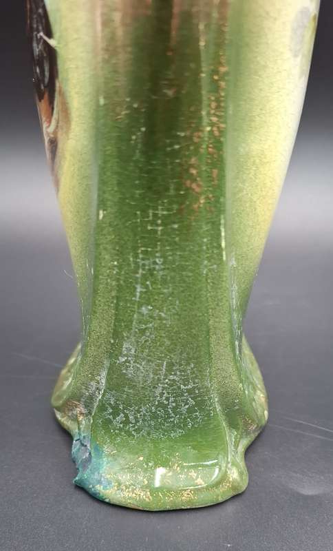 Ornate Victorian Period Vase with Dogs painted on one side Flowers on other