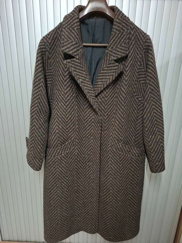 Vintage Chocolate & Mustard Herringbone Ladies Winter Coat - weaved one of a kind