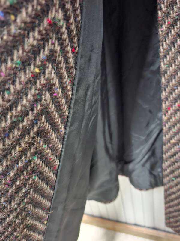 Vintage Chocolate & Mustard Herringbone Ladies Winter Coat - weaved one of a kind