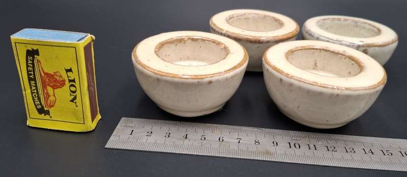 4x Cream Glazed Heavy Pottery Tealight Holders 7cm diameter each