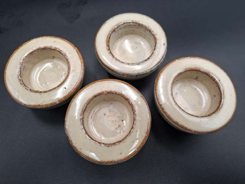 4x Cream Glazed Heavy Pottery Tealight Holders 7cm diameter each
