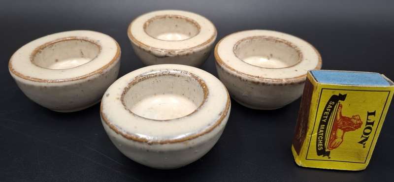 4x Cream Glazed Heavy Pottery Tealight Holders 7cm diameter each