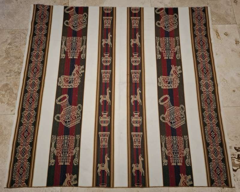 Gorgeous Peruvian Andean Ethnic Woven Fabric Tablecloth - 122cm x 130cm