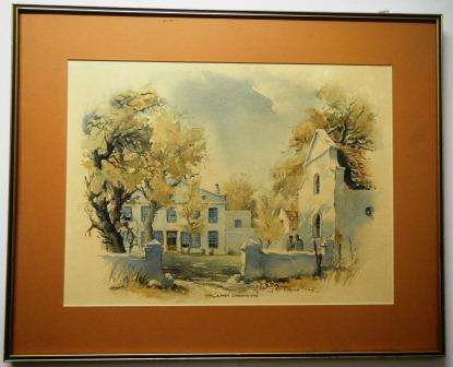 Original Framed Watercolour by Cullingworth of Cape Wine Estate - A - Alphen Estate