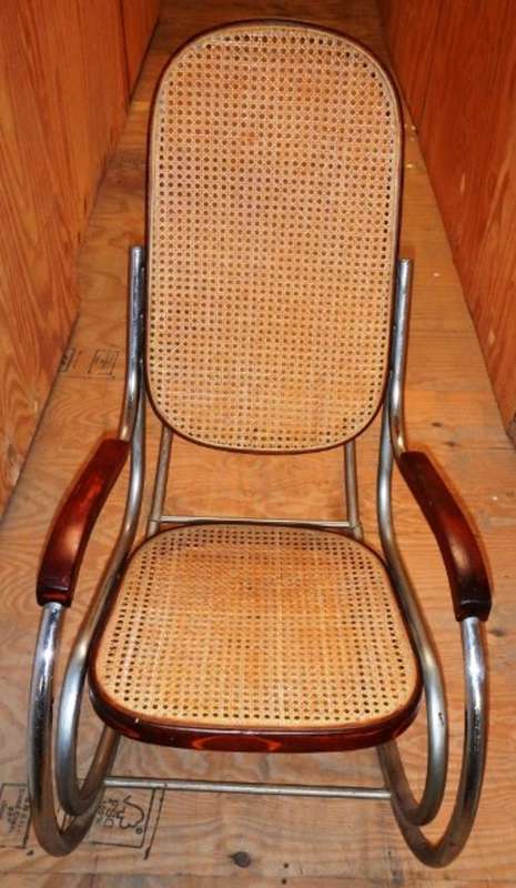 Vintage Designer Rattan and Chrome Rocking Chair