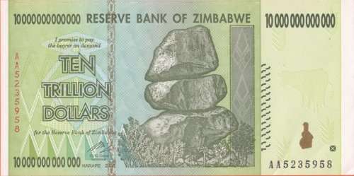 ZIMBABWE -  UNCIRCULATED TEN TRILLION DOLLARS NOTE