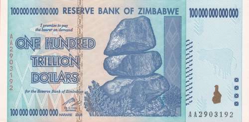 ZIMBABWE -  UNCIRCULATED ONE HUNDRED TRILLION DOLLARS NOTE
