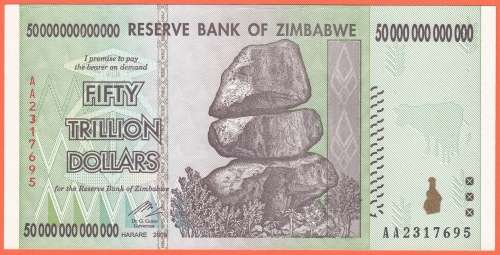 ZIMBABWE -  FIFTY TRILLION DOLLARS NOTE