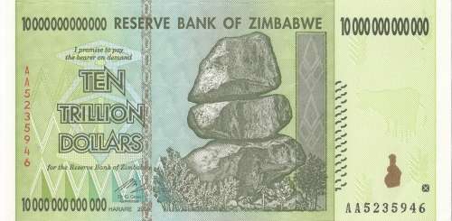 ZIMBABWE -  UNCIRCULATED TEN TRILLION DOLLARS NOTE