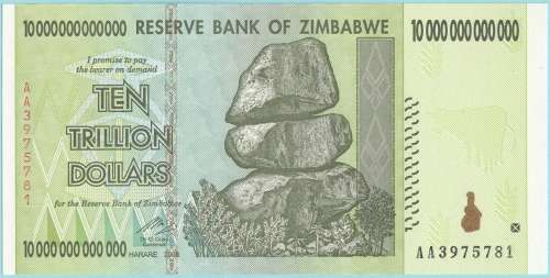 ZIMBABWE -  UNCIRCULATED TEN TRILLION DOLLARS NOTE