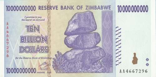 ZIMBABWE  10  BILLION   DOLLARS   NOTE       AA4667296