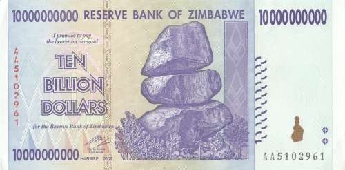 ZIMBABWE  10  BILLION   DOLLARS   NOTE       AA5102961