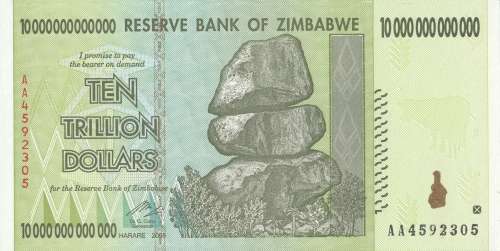 ZIMBABWE -  UNCIRCULATED TEN TRILLION DOLLARS NOTE