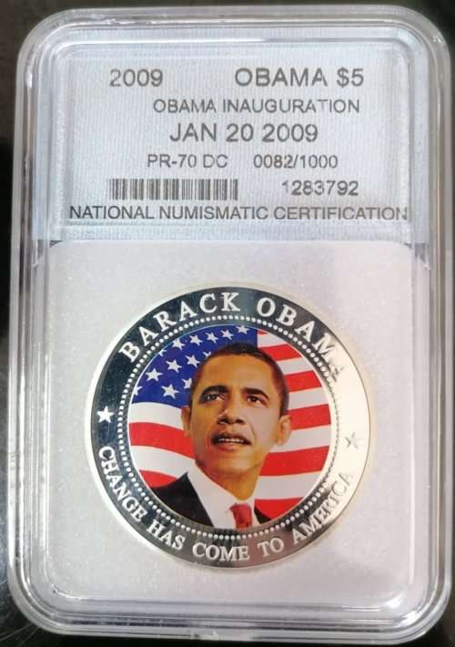 2009  OBAMA  COIN  LIBERIA  5  DOLLARS       PR70DC