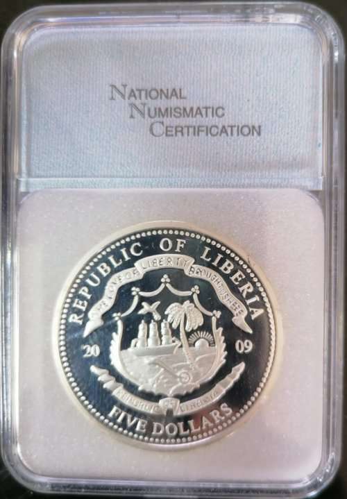2009  OBAMA  COIN  LIBERIA  5  DOLLARS       PR70DC