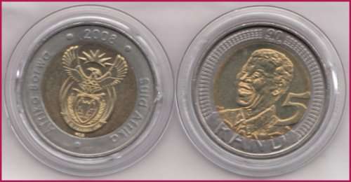 2008 S.AFRICA MANDELA 90TH BIRTHDAY 5R IN COIN HOLDER