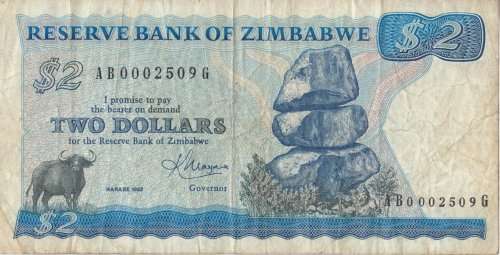 ZIMBABWE  TWO  DOLLARS   NOTE       AB0002509G