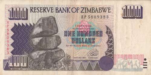 ZIMBABWE  ONE  HUNDRED  DOLLARS   NOTE       HP5809383