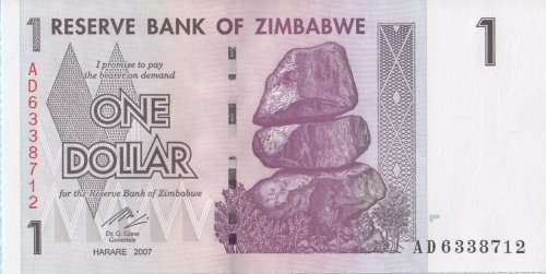 ZIMBABWE -  UNCIRCULATED ONE DOLLAR NOTE     AD6338712      SET002
