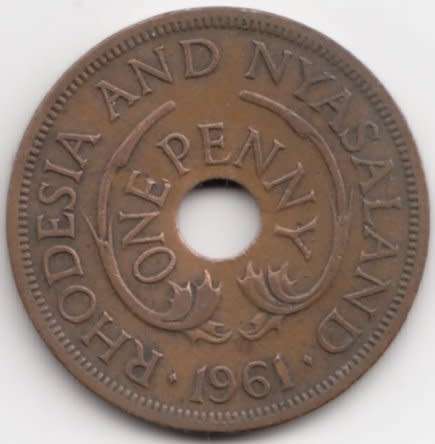 1961  Rhodesia and Nyasaland - 1 Penny - Elizabeth II                SUN7868