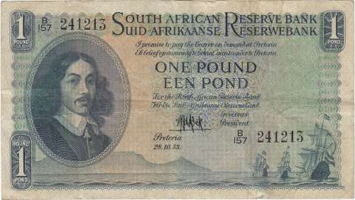 WOW    ***  MH DE KOCK - ONE POUNDS NOTE 1953  ***        SET008