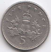 1990      FIVE  PENCE   COIN                SUN8879*