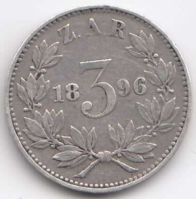 1896  SILVER  3   PENCE   COIN     ZAR              SUN9401