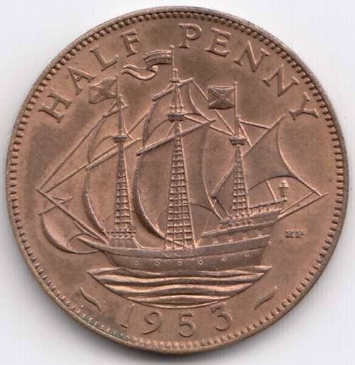 1953      HALF PENNY    COIN    GREAT BRITAIN                 SUN9617
