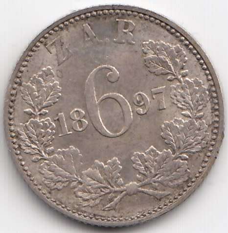1897  SIXPENCE   ZAR  SILVER  COIN         SUN10164
