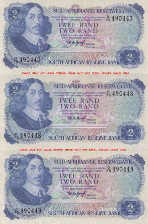 ***   TW DE JONGH   R2  Set of : Three  Consecutive  D75  Notes   ***      SET073