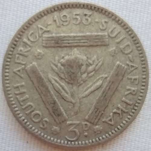 1953   THREEPENCE COIN SILVER   SA                SUN10593
